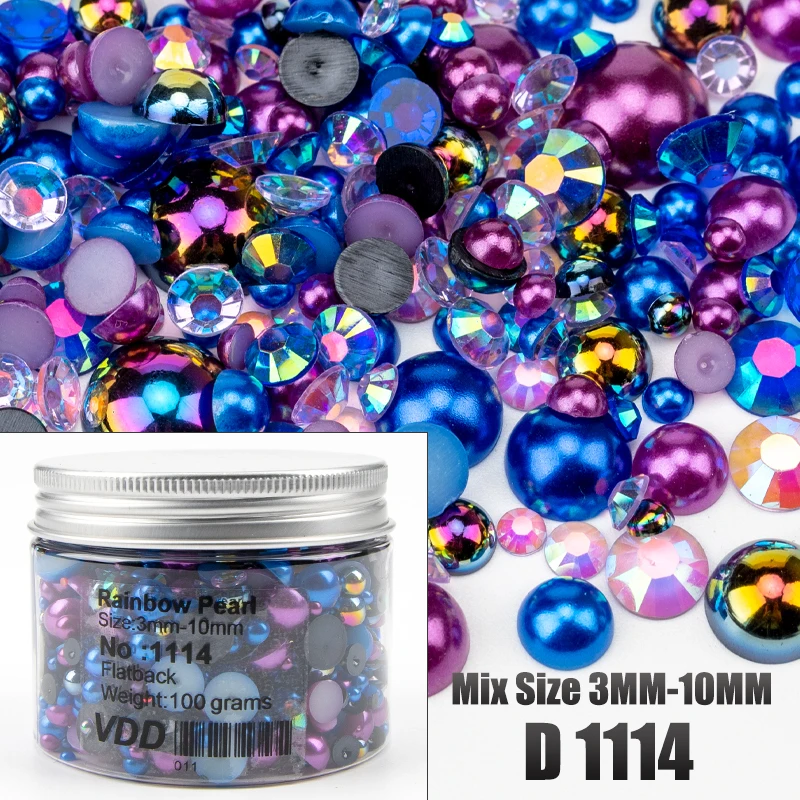 VDD 30/60/100/200g Großhandel Gemischte Größen ABS Halbrunde Perlen Flache Rückseite Perlen Farbige Harz-Strasssteine für Nagelkunst, Basteln und DIY-Dekoration – Detail 20