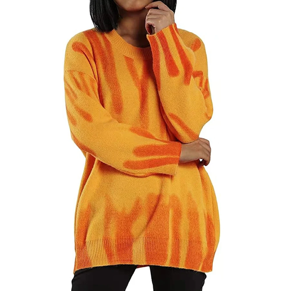 여성용 루즈 프린트 스웨터 풀오버 니트웨어 가을/겨울 트렌드 레이지 스타일 신상 패션 탑