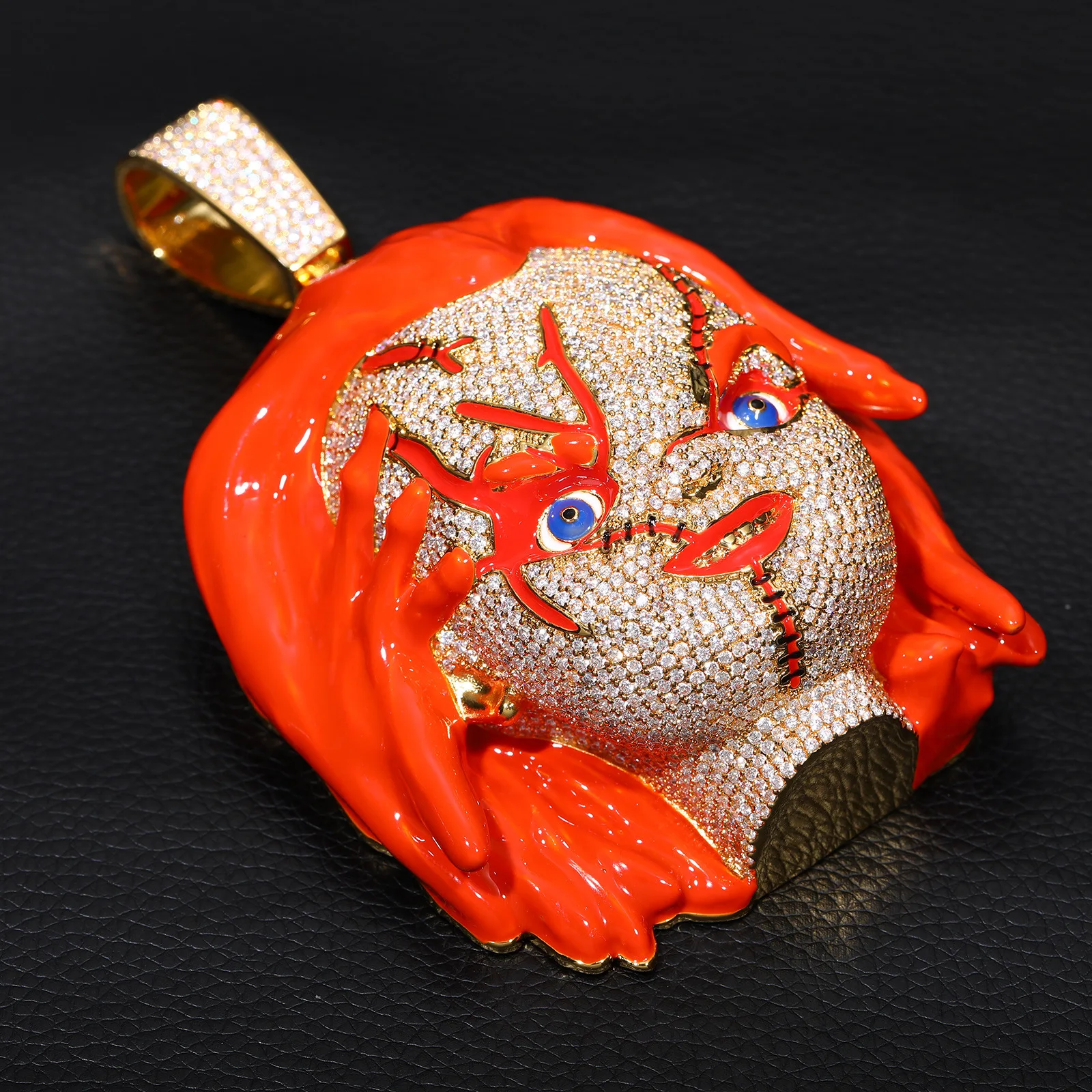 Street Trend High-end Hip Hop Jewelry Copper Inlaid Zircon Enamel Necklace Pendant Portrait Stone Trend Necklace