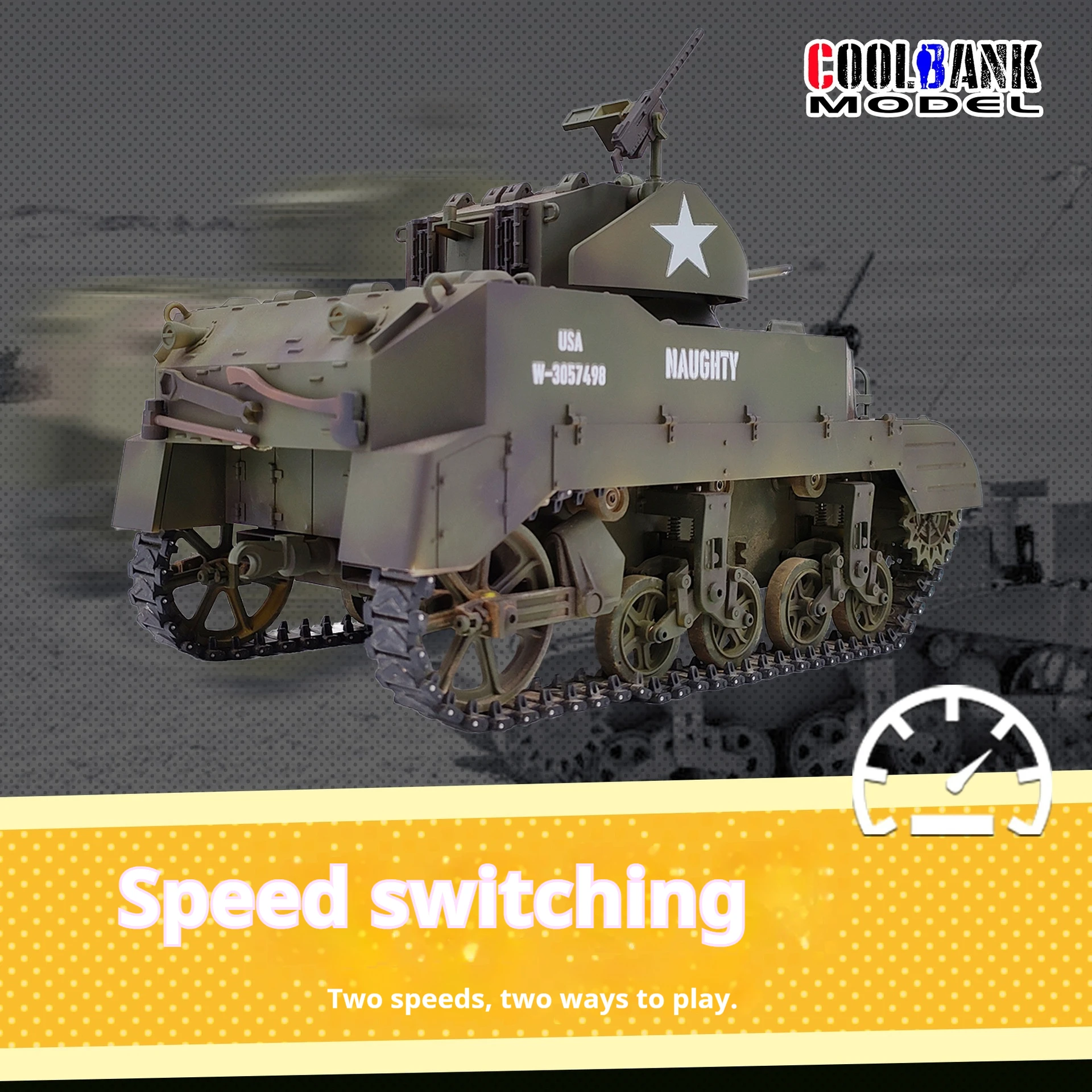 Kubinker M5A1 simulación a escala completa tanque eléctrico controlado a distancia juguete de modelo de vehículo marino multifuncional