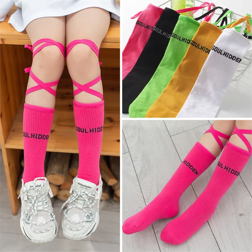 Spring and Autumn Tide Bind Socks Tube Sock Children crus Socks Stockings Bound Fluorescent Color Half tube sock