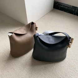 High-end Grain Cowhide Bucket Bag Women Handbag