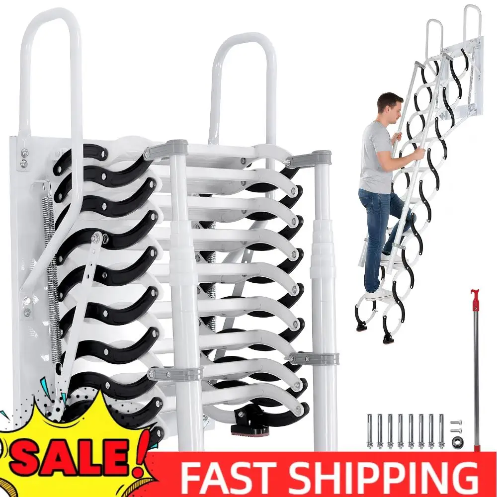 

9/11Steps Pull Down Attic Stairs Wall-Mounted Invisible Pull Down Stairs with 2 Handrails for Storehouse Basement