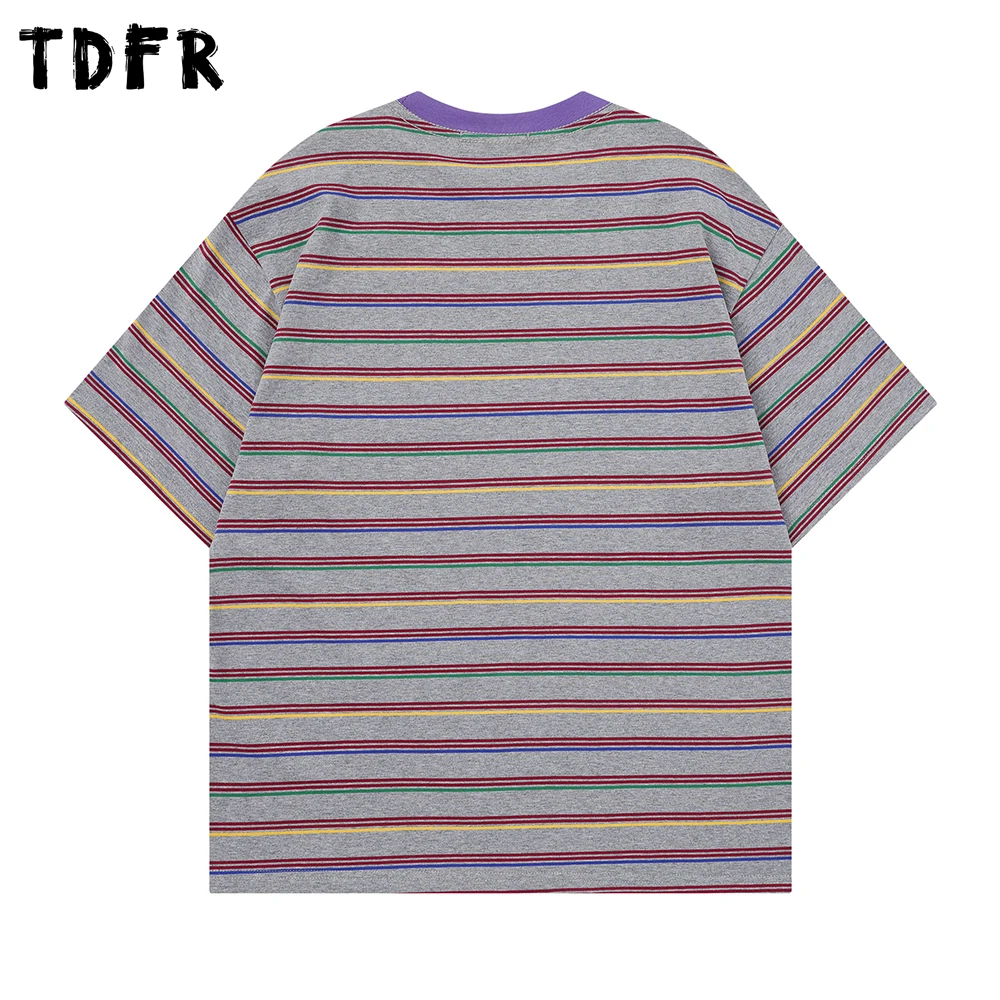 Graffiti Print Striped Short Sleeve T-shirt Mens Contrast Paneled Summer Retro Casual Loose Crew Neck Half-Sleeve Cotton Tee Man
