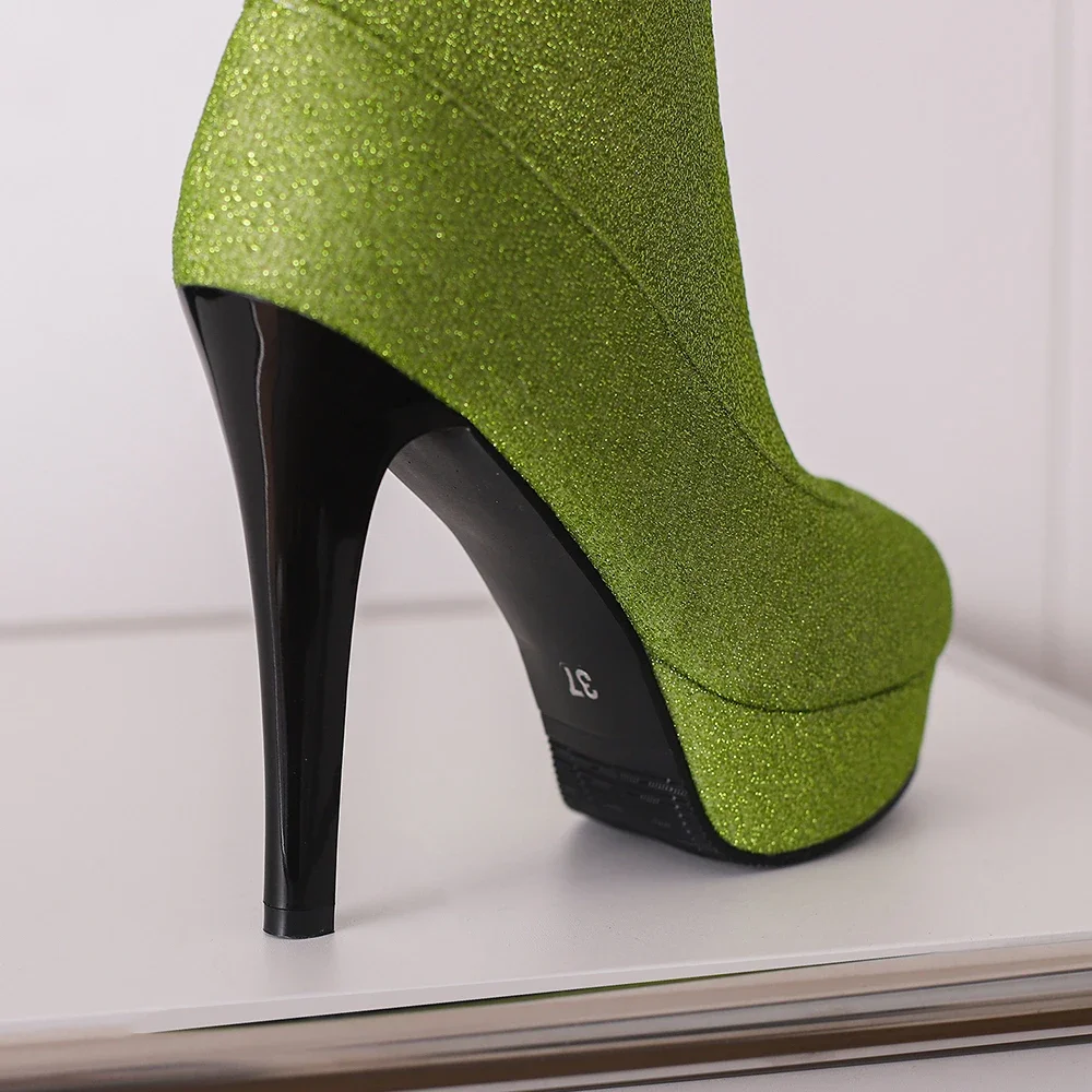 New Winter Sexy Black Green Women Mid Calf Boots Platform High Heels Lady Dress Shoes Plus Small Big Size 13 33 43 47 50 view 5