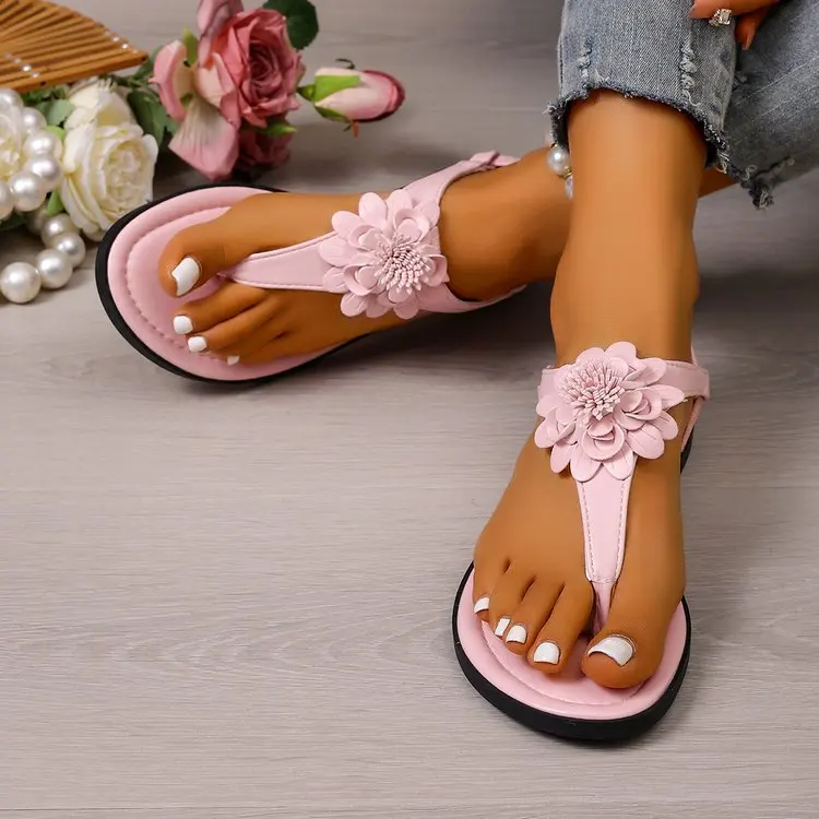 Summer New Arrival Women's Sandals, White Flat Roman Shoes With Sparkle Flowers For An Elegant And Stunning Look_vogvips.com