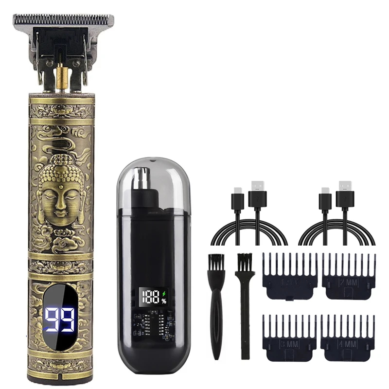 T9 Vintage Heren Elektrische Tondeuse Baardtrimmer/Oplaadbare Haar Snijmachine Met Neus Tondeuse Kit Vriendje Gift