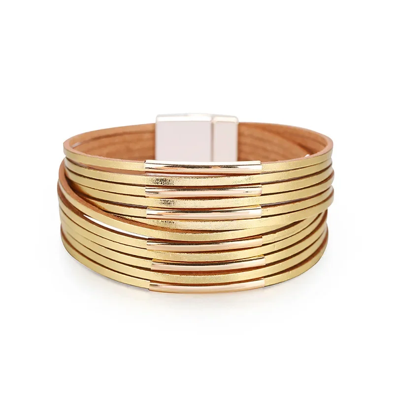 Charmsmic Multilayer PU Leather Bracelets Female Girls Tiny Golden Color New Design Women Armband Hand Jewelry Accessories