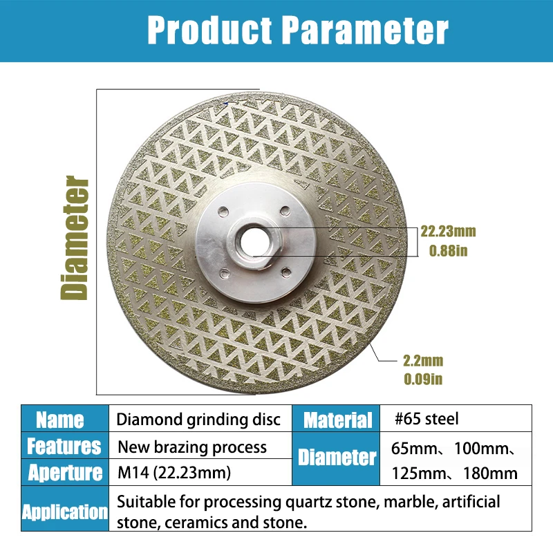 1pc M14 Vacuum Brazed Diamond Cutting Wheel Saw Blade Double Sides Disc For Marble Concrete Ceramic Tile Cutting