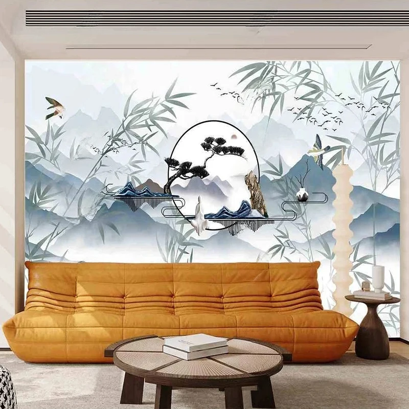 

Фотообои в китайском стиле с изображением сосны и бамбуковых листьев, художественный декор для гостиной, фона для телевизора, дивана, спальни