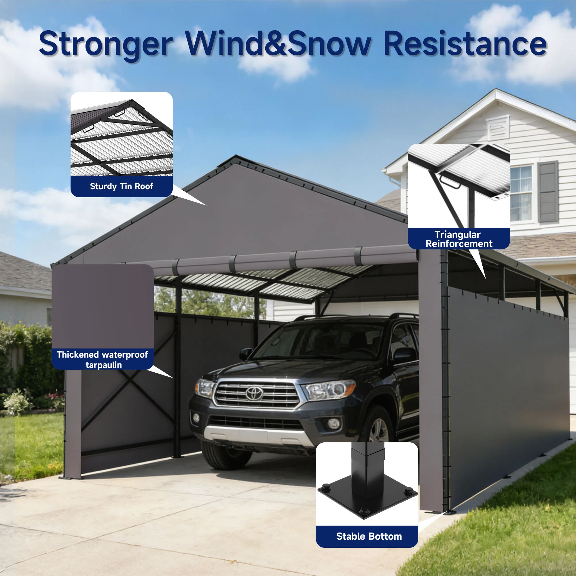 22x11 FT Heavy Duty Metal Carport with Oxford Cloth Enclosure,Reinforced Frame&Steel Roof for All-Weather Use,for Pickup Trucks