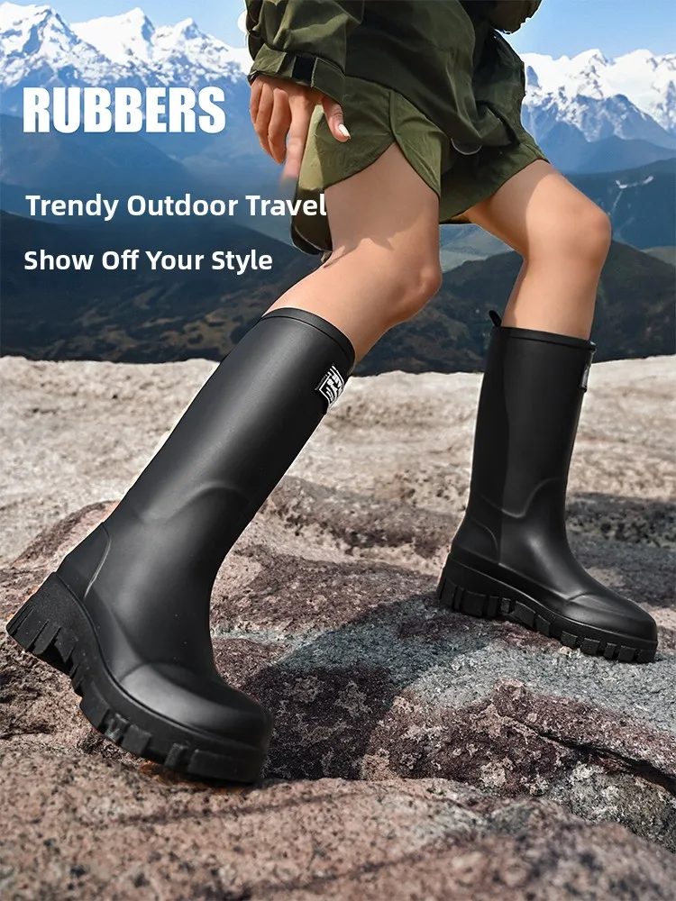 

Women's Mid-Calf Rain Boots High-Tube Outdoor Commuting Anti-Slip Water Boots Faionable PVC Material Korean Sle oes