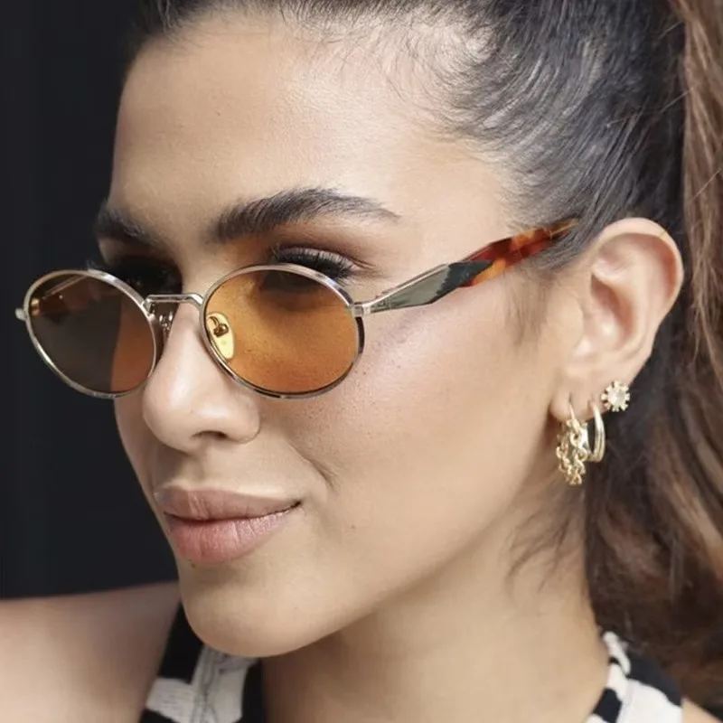 Nuevas Gafas de Sol Ovaladas de Diseño para Mujer, Gafas de Sol Retro para Hombre, Protección UV para el Verano, Gafas de Sol Modernas de Metal de Alta Gama con Protección UV400