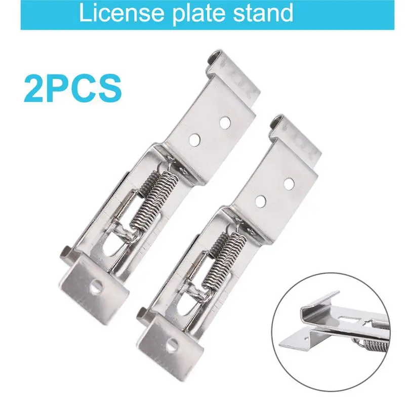 2pcs Car License Plate Frame Holder Spring Loaded Stainless Steel Bracket Car License Clamps Truck Trailer Number Plate Clips