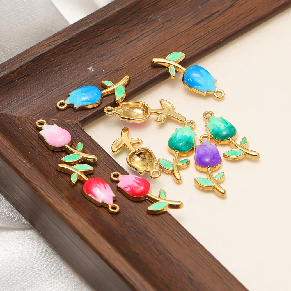 5 Stück Edelstahl-Emaille-Rosenblüten-Anhänger für DIY-Schmuckherstellung für Frauen: Halsketten, Anhänger, Armbänder, Ohrringe. – Detail 5