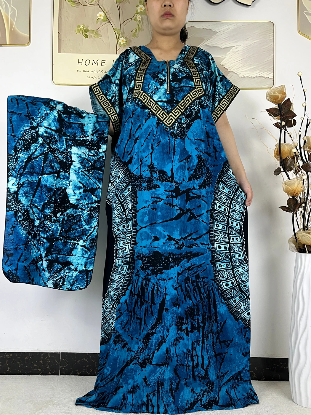 2026 Fashion Abayas For Women Floral Printed Boubou Loose Femme Robe Cotton Applique African Dubai Nigeria Dresses With Hijabs 3