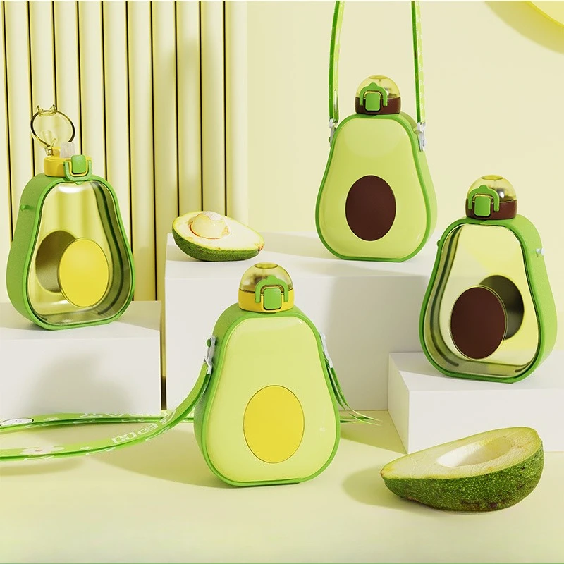 

LTT high value creative cute avocado cup outdoor strap straw plastic water cup