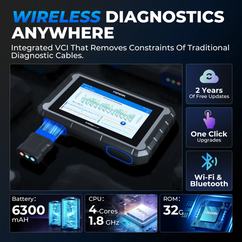 Topdon ArtiDiag900 BT OBD2 Scanner Car Diagnostic Reset Tool ECU Coding TPMS All System Scan Tool Key Coding