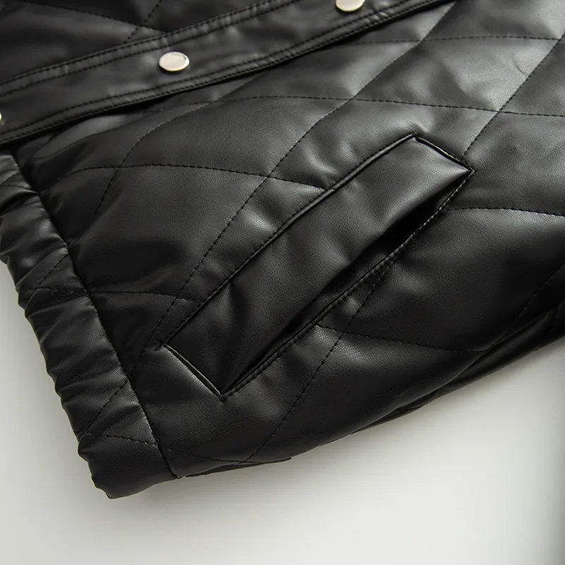 Lozenge Women's Leather Jacket Autumn Winter Padded Coats Fashion Leather Bomber Jacket Outerwears Demi-season Jacket for Women