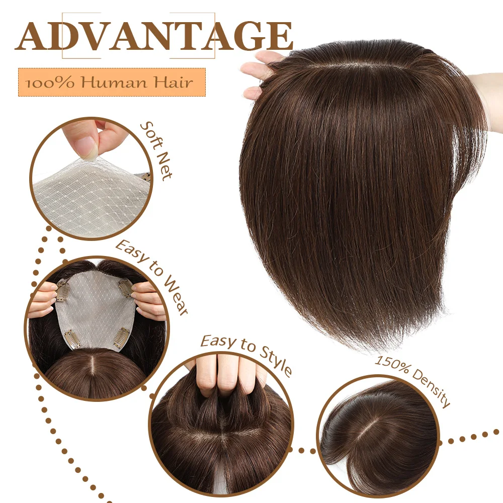 المرأة براون الشعر توبر كليب ins شعر مستعار بشري بولي PU فو الحرير قاعدة كليب في الشعر توبر للمرأة قطع الشعر الطبيعية الحقيقية #4