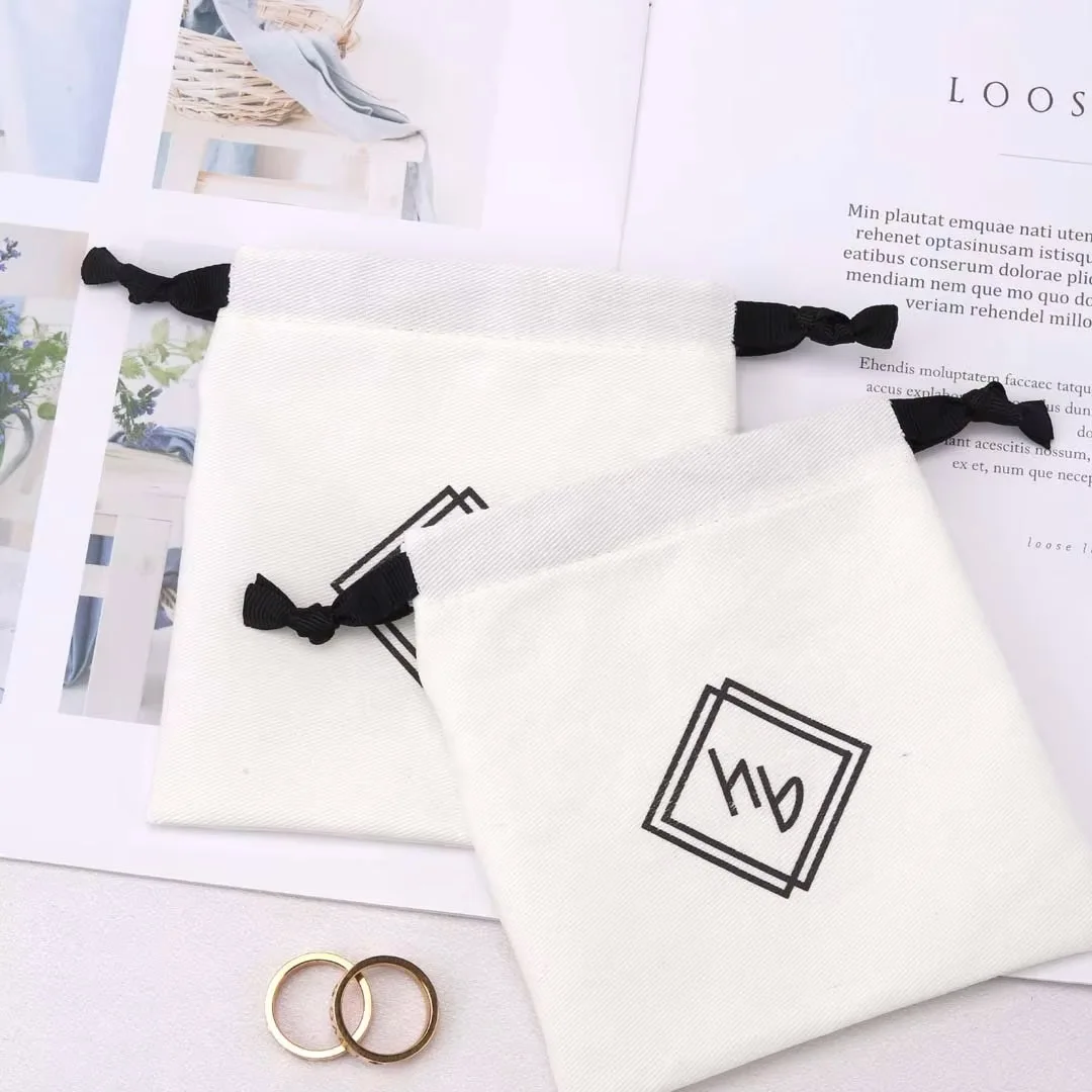 50Pcs White Canvas Cotton Rope Jewelry Drawstring Muslin Burlap Bag Packing Pouch Storage for Wedding Ring Stud Earring Package