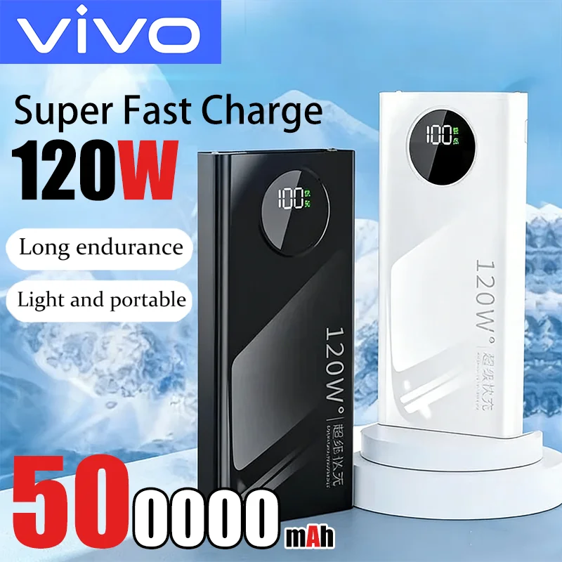 

Портативное зарядное устройство VIVO 120W с супербыстрой зарядкой, сверхбольшая емкость 500000 мАч, внешний аккумулятор для мобильных устройств, для iPhone и Samsung