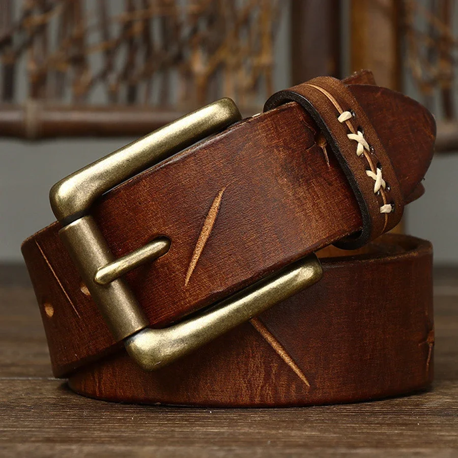 

3.8CM High Quality Genuine Leather Belts For Men Brand Strap Male Copper Pin Buckle Fancy Vintage Jeans Cowboy Cintos