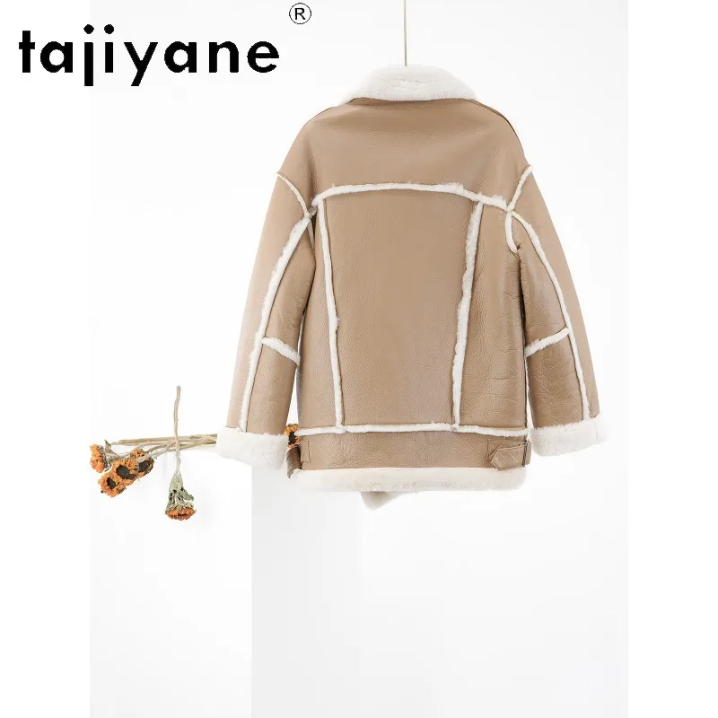 TAJIYANE Natural Merino Sheep Fur Shearling Jackets Biker Coats for Woman Lapel Real Fur Coat Thick Winter Clothes Warm Шуба New