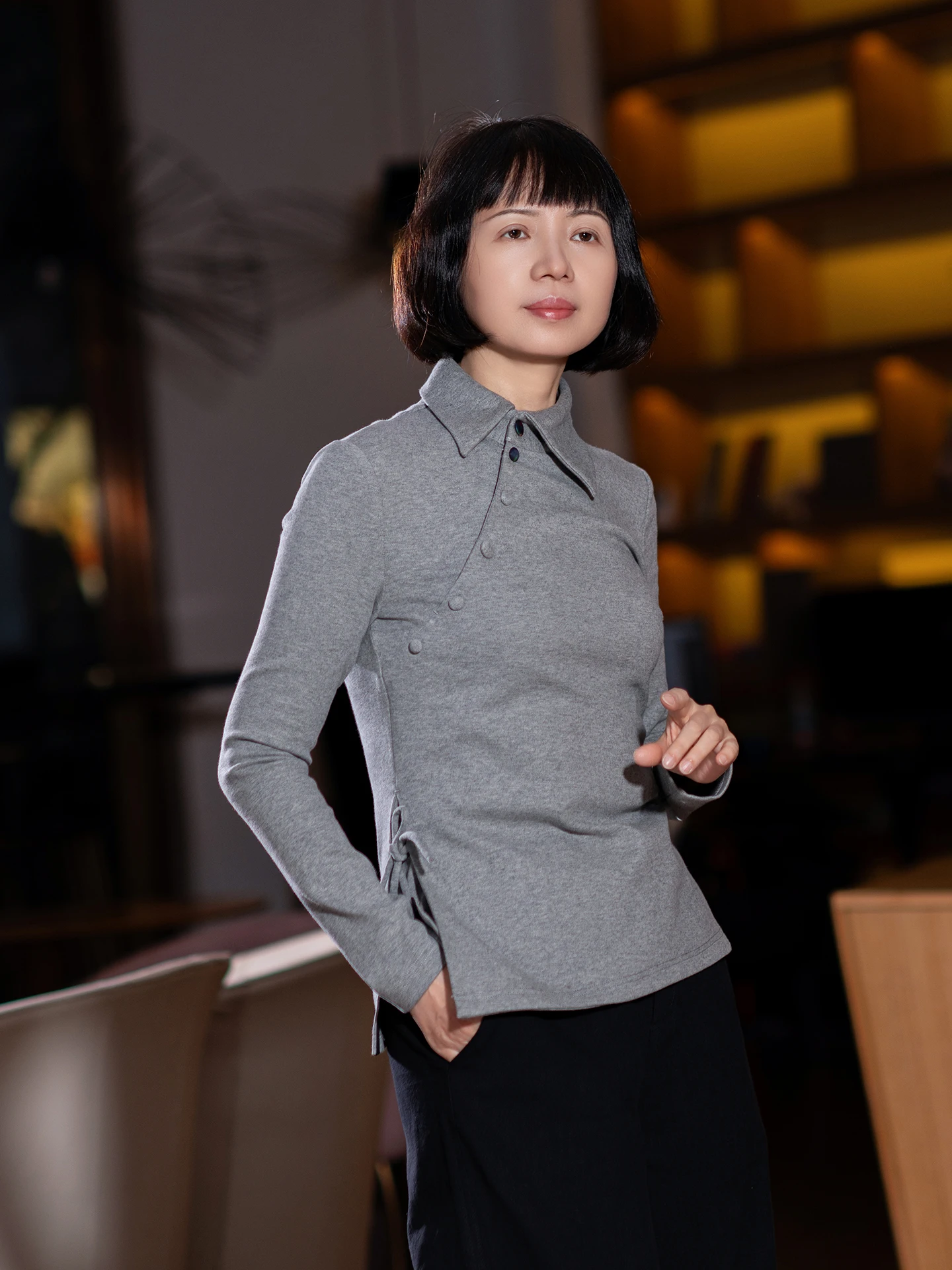 

New Chinese Sle Long Sve Knitted Cotton Slim Fit irt Autumn Winter Spring Mountain Wood Xihua Improved Version