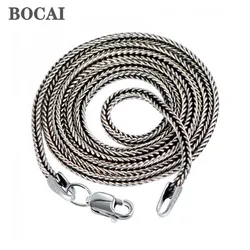 BOCAI Real S925 Silver Jewelry Accessory 1.6MM Woven Snake Bone Necklace for Men and Women Fashion Fox Tail Chain Wholesale