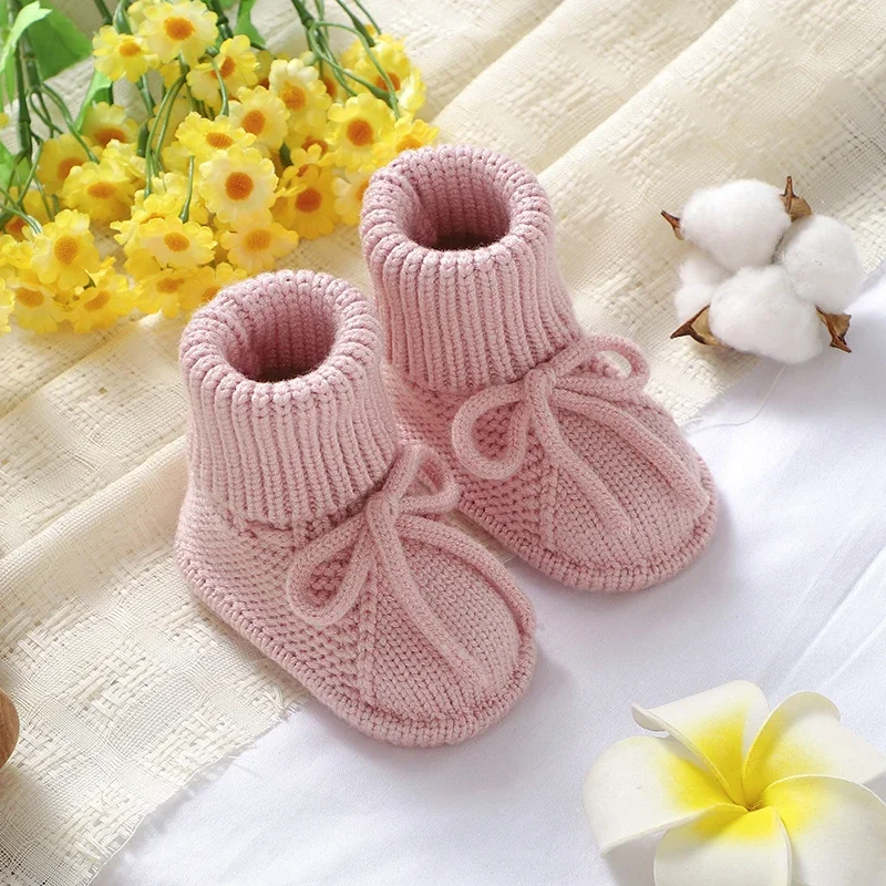 Buty dziecięce z dzianiny Newborn Boy Girl Footwear Fashion Tie Bow 0-18M Toddler Clothes Accessories Infant First Bed Boots Super Soft