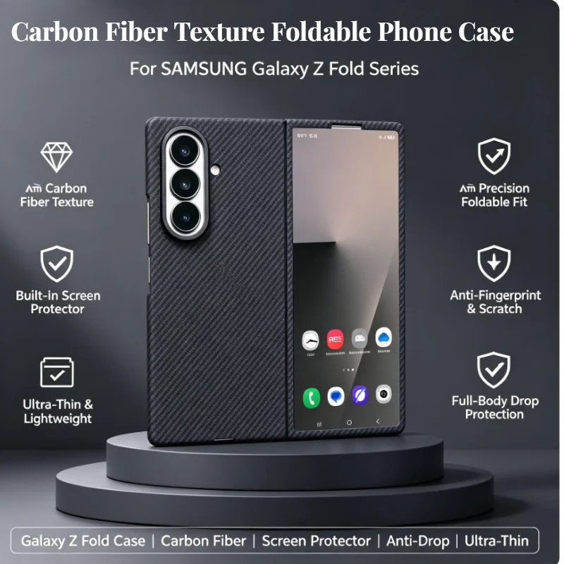 Hochwertige, ultradünne 600D-Carbonfaser-Texturhülle für Samsung Z Fold 8 Ultra 7 für Magsafe mit Displayschutzfolie