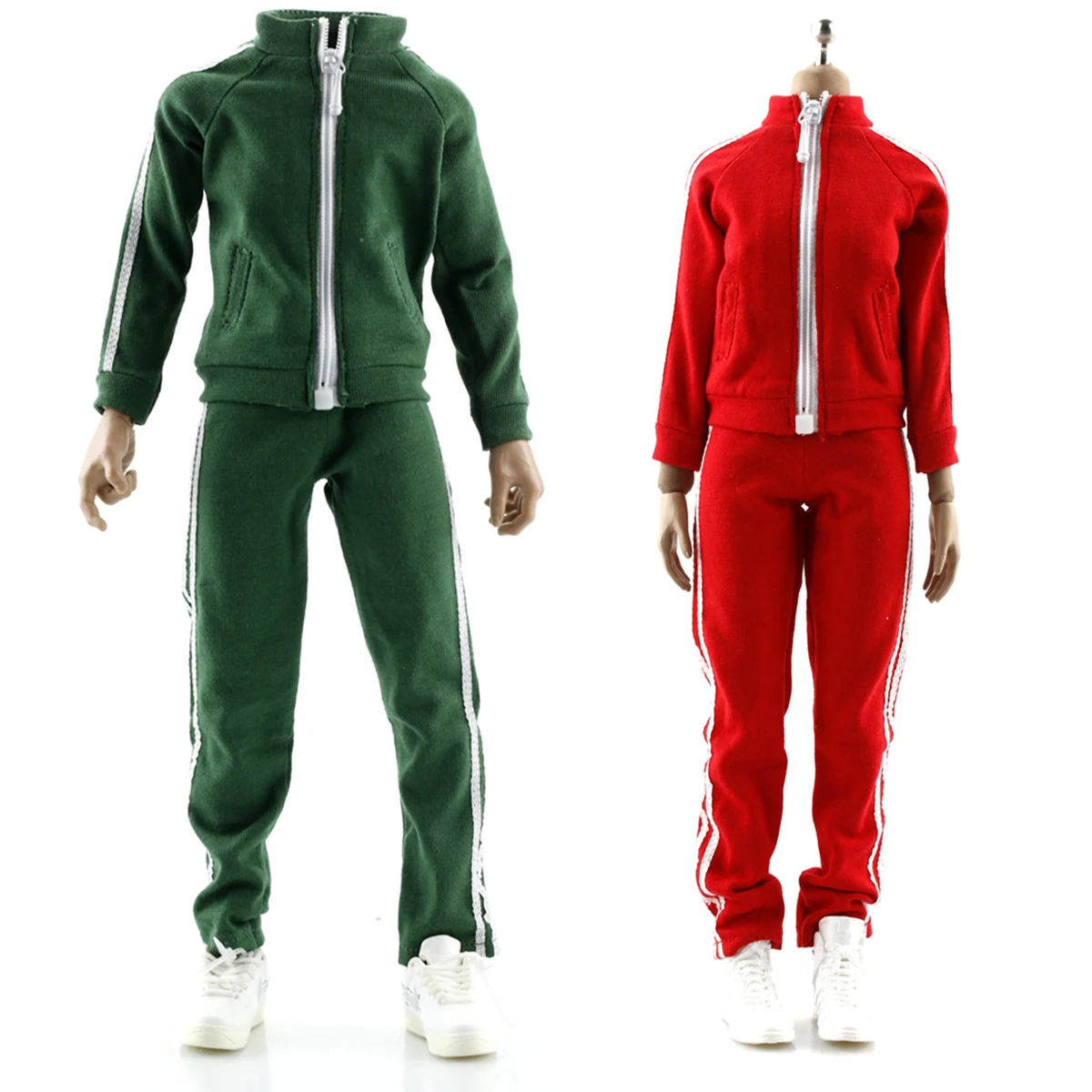 

1/6 Red Green Clothing Set Model Men Woman Female Male Sportswear Green Zipper Jacket Pants Set for 12'' TBL Action Figure Body