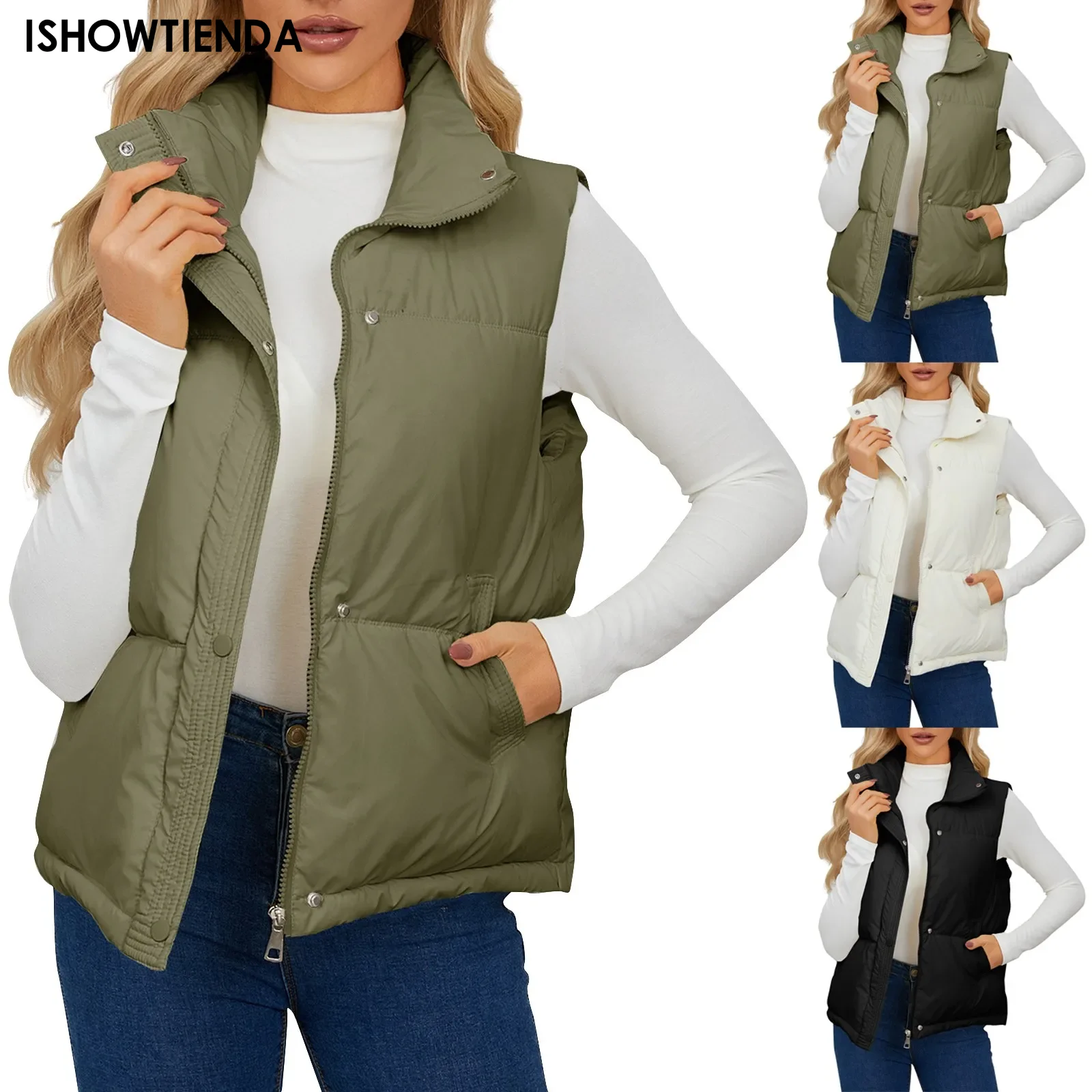 Women Winter Warm Jacket Vest Padded Puffer Vests Sleeveless Parkas Jacket Winter Warm Jacket Single Breasted Zipper Vest Jacket