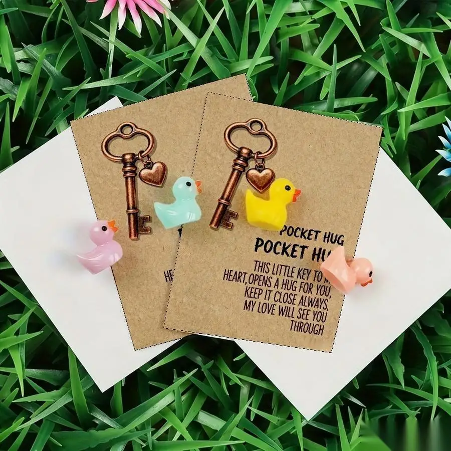 1/5/10/20/50/100pcs  Lucky Duck Pocket Hugs - Fantasy Theme Resin Charms with Inspirational Messages, Assorted Colors, Includes