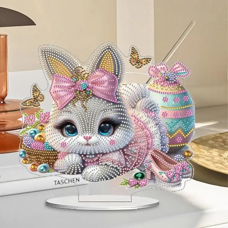 Bunny Rhinestone Art Painting Kit Easter Bunny Table Signs 2D Acrylic Table Centerpieces Painting Crafts Arts & Crafts Desk