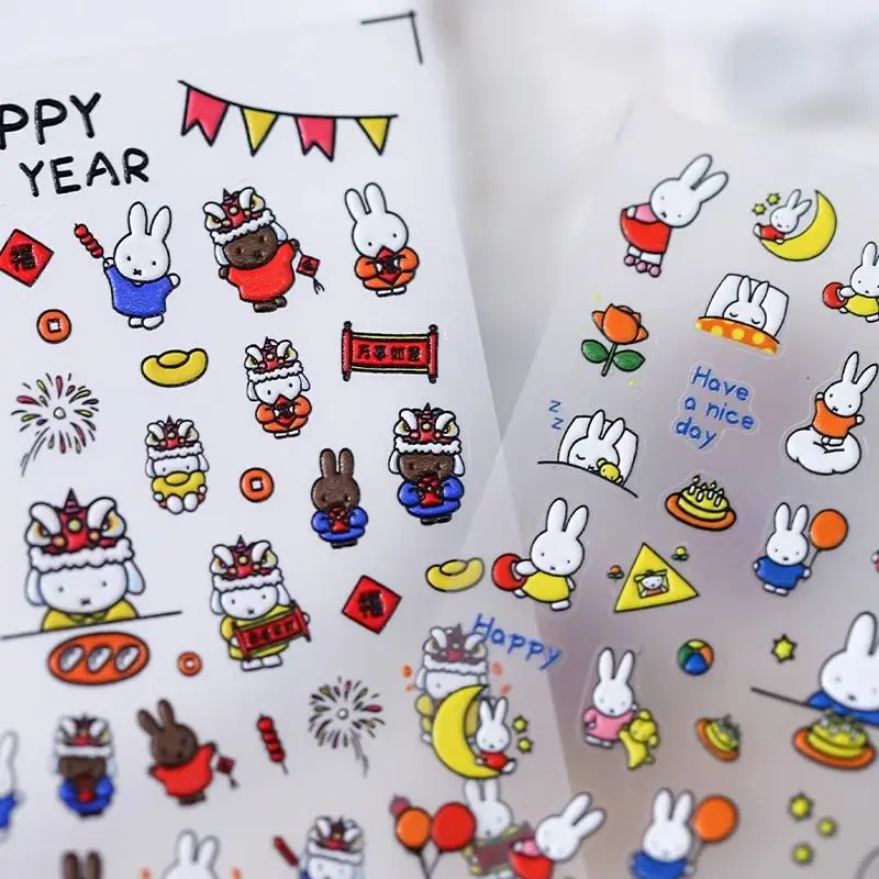 Kawaii Miffy 3D Relief Nail Art Cartoon Cute Rabbit Simple Waterproof Nail Sticker Christmas Gift Toy