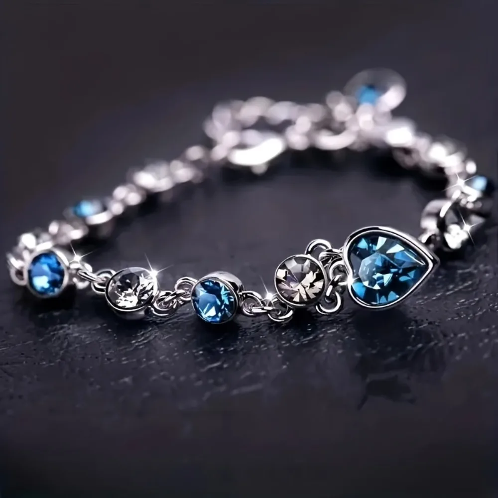 Elegant Heart-Shaped Ocean Rhinestone Bracelet for Women, Fashionable Alloy Charm Jewelry