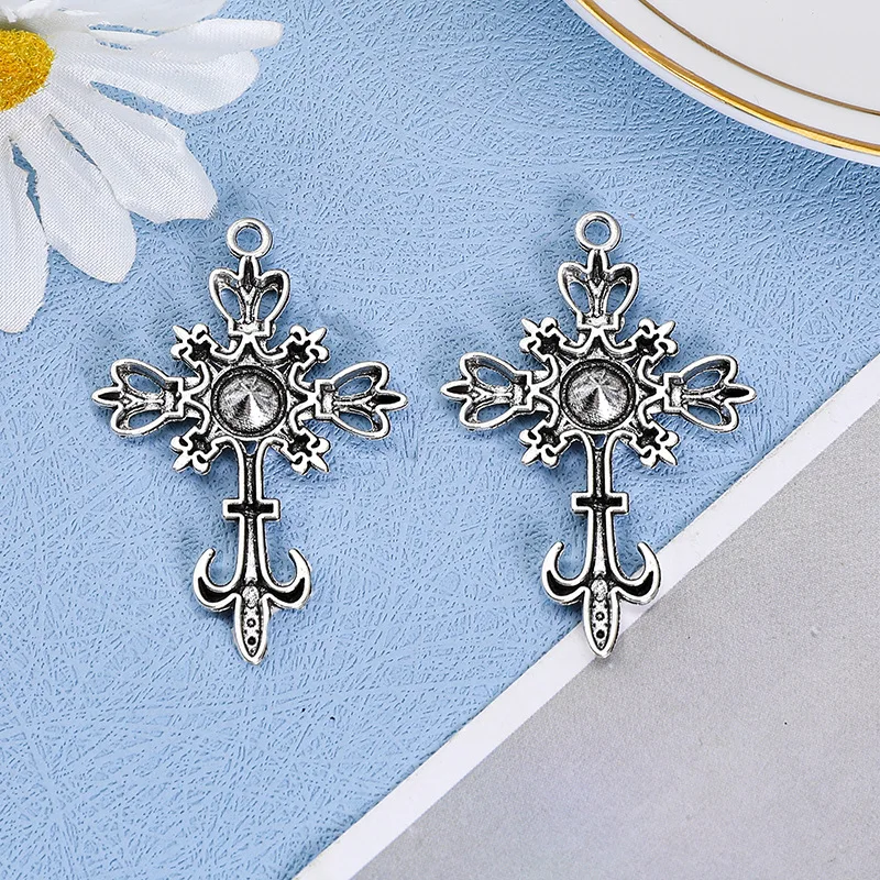10pcs 35x53mm Gothic Punk Cross Crystal Charms   Alloy fitting pendant for Necklace earrings diy Jewelry Crafts Making