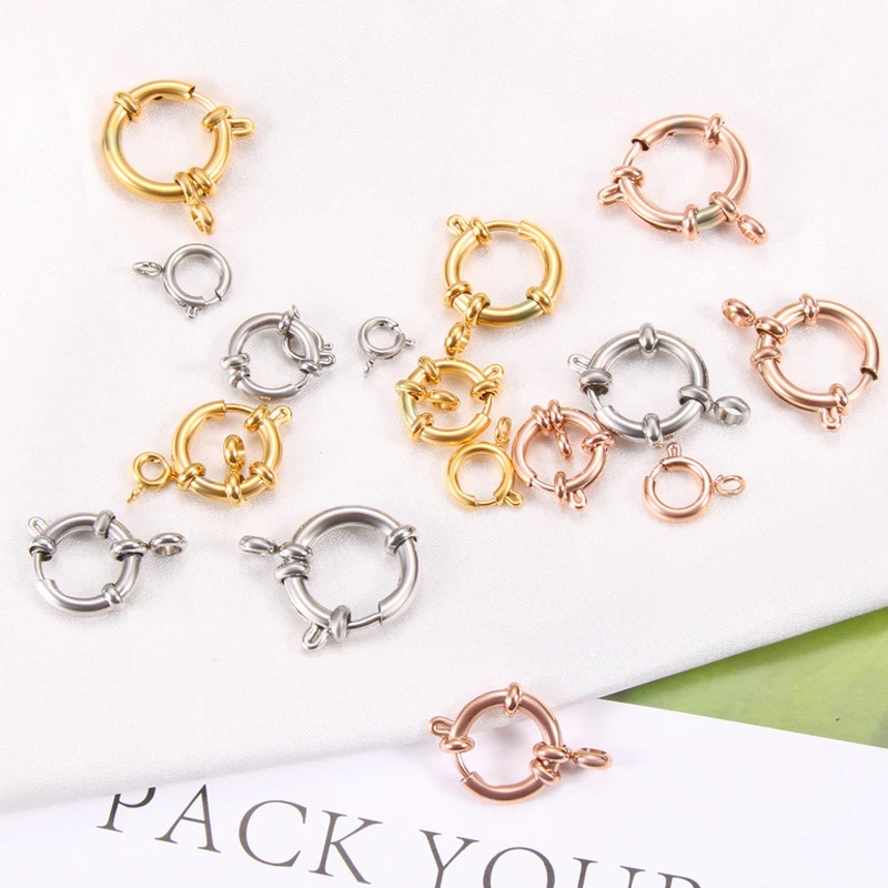 4pcs 316L Stainless Steel Round Spring Clasps Gold Color Hooks for Bracelet Clavicle Necklace Clasp Connector Jewelry Making DIY