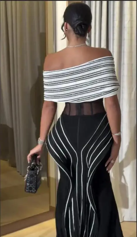 Customized Modest Ruffles Evening Dress 2025 Contrast Color Off the Shoulder vestidos de gala Tranparent Waist evening dresses image 4