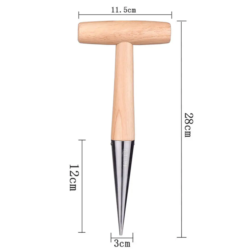 1Pcs Gardening Hole Puncher Wood Color Sturdy Metal Dibber Seed Starting Transplanting Tool Fertilization Widger for Flowers