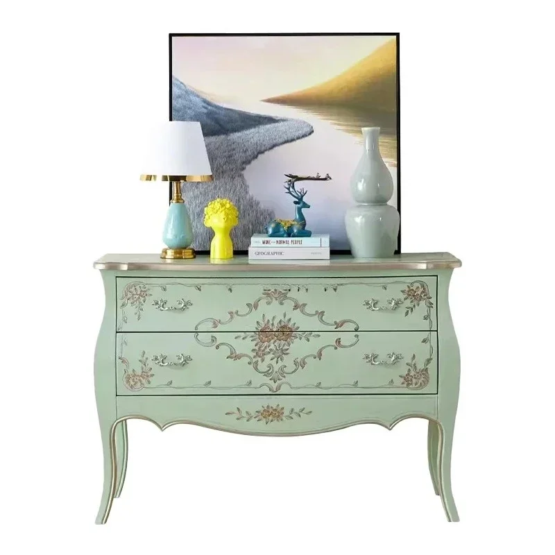

American retro entrance cabinet European painted chest cabinet foyer aisle solid wood