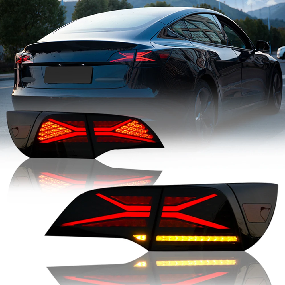 Pair Of Car Tail Light Assembly For Tesla model 3/Y 2018-23 LED Brake Flowing Water Flicker Plug and Play Taillamps Taillights