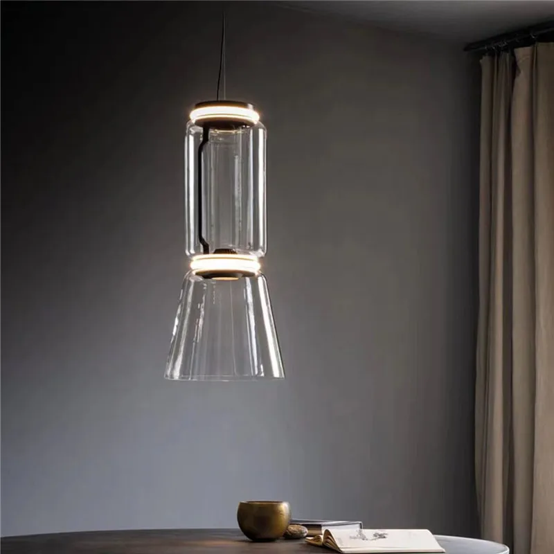 Noctamont Clear Glass Pendant Lamp, Minimalista LED Dining Light, Home Living Room Decor, Teto Alto Luz Escada Artística