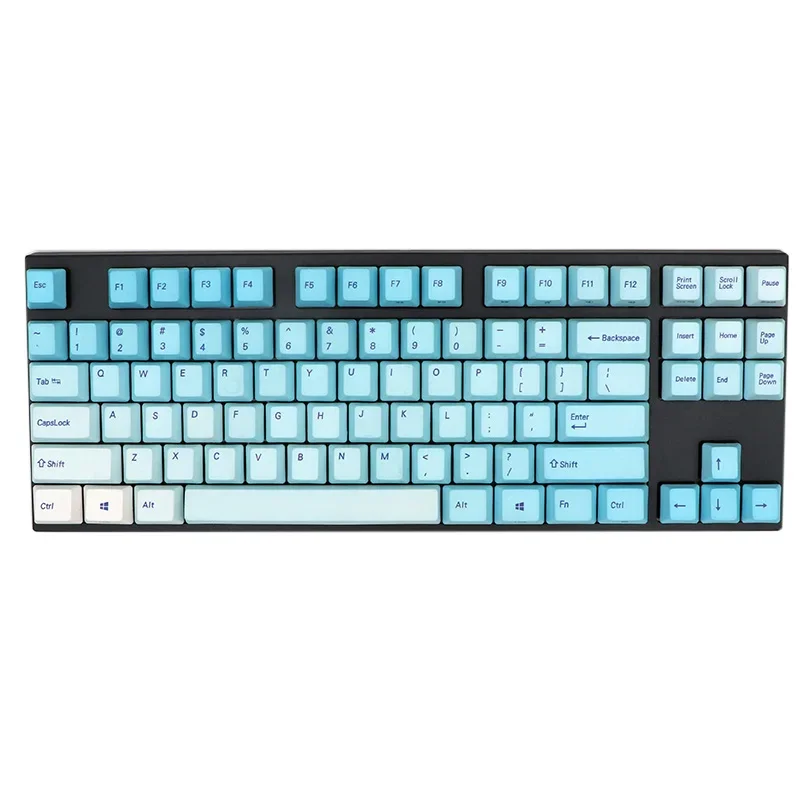 Frost blue dipped keycaps 87 keys PBT material, sublimated characters, custom mechanical keyboard keycaps