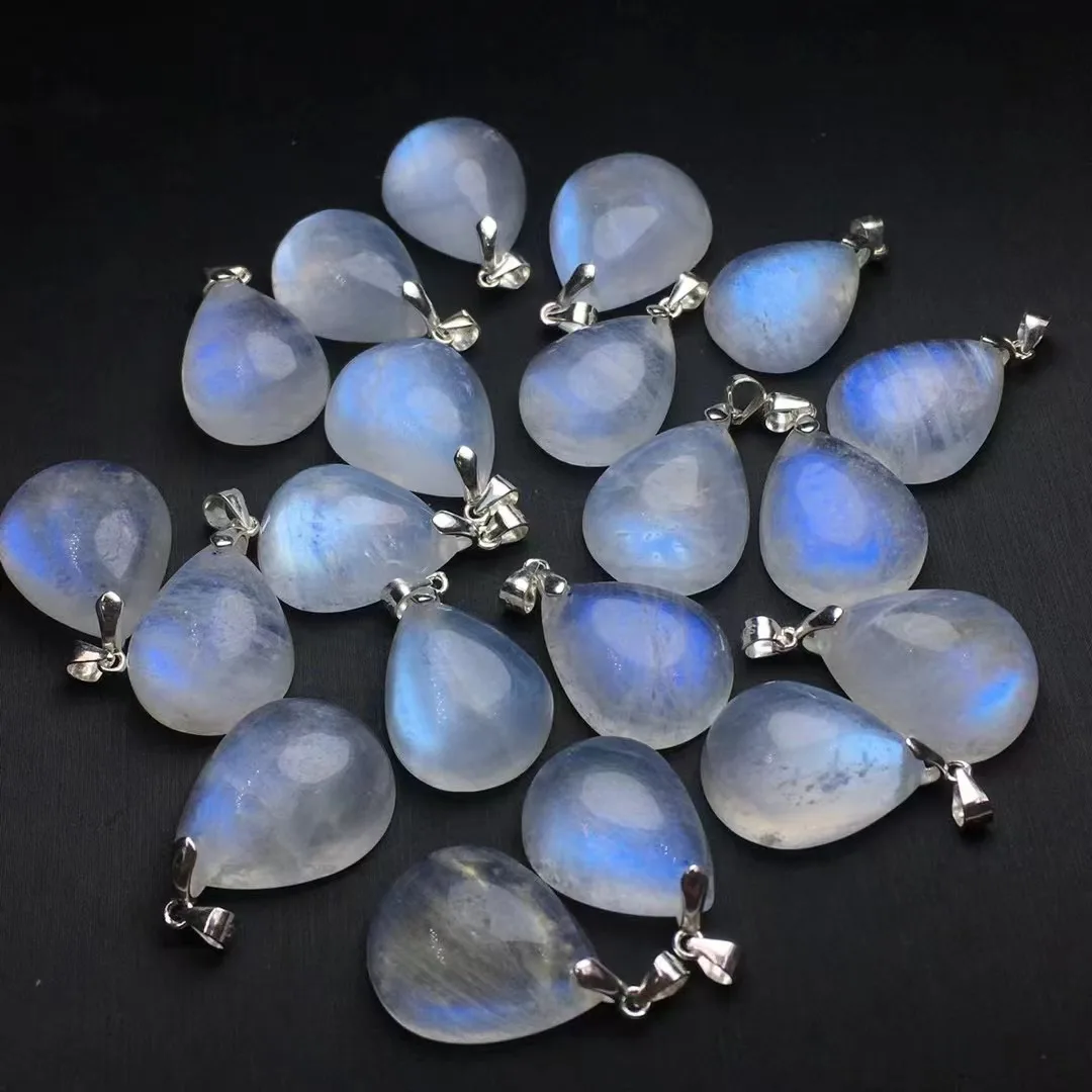 Unit One Piece 925 Silver Buckle With Cost Effective Natural Blue Moonstone Crystal Healing Drop Shape Pendant