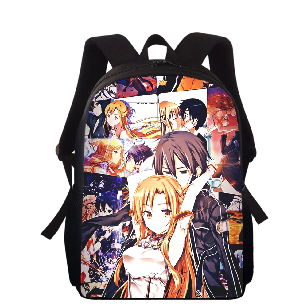 Mochila con estampado 3D de Sword Art Online para niños y niñas, morral escolar de 15 pulgadas, mochilas para libros