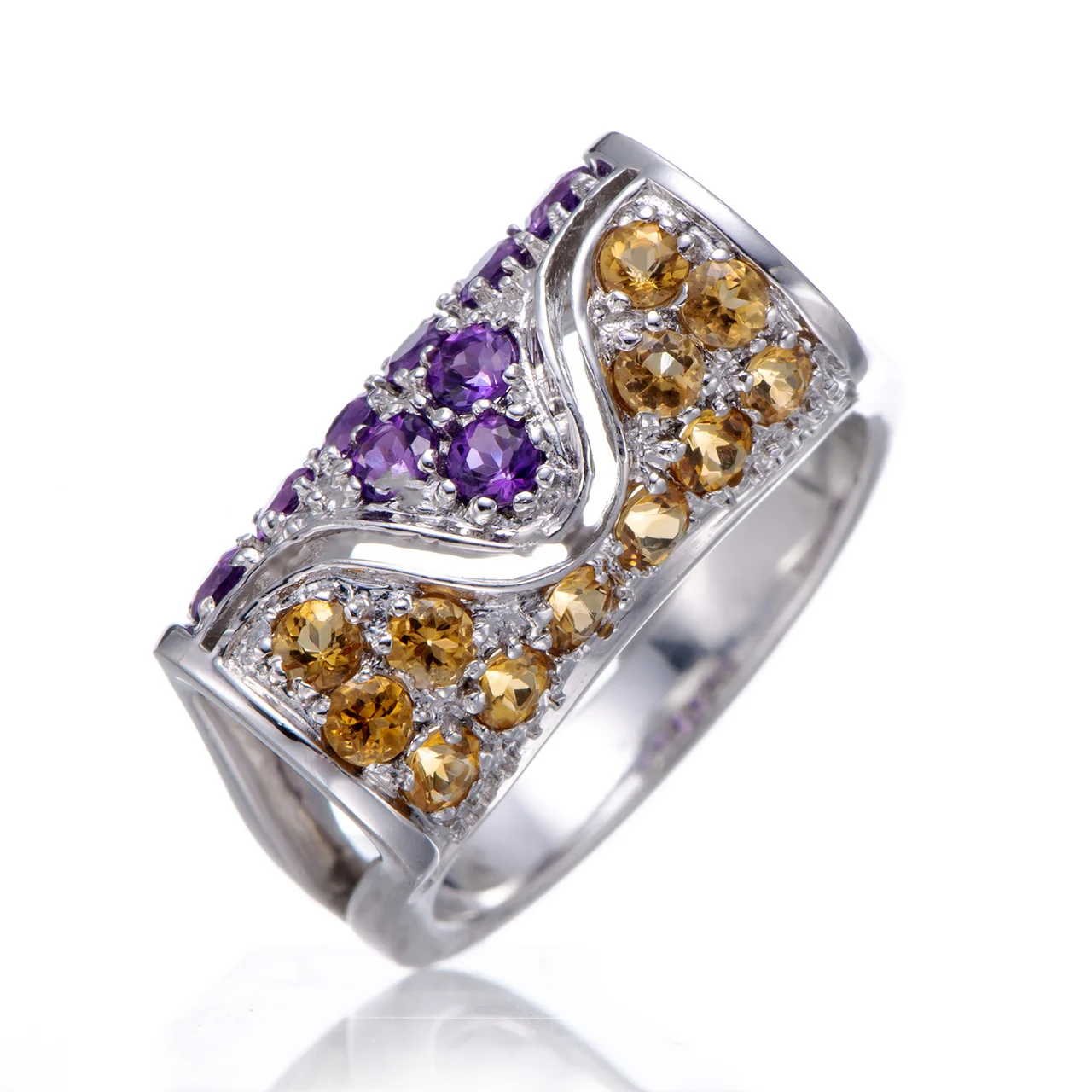 

Citrine and Amethyst Rhodium Over Sterling Silver Ring