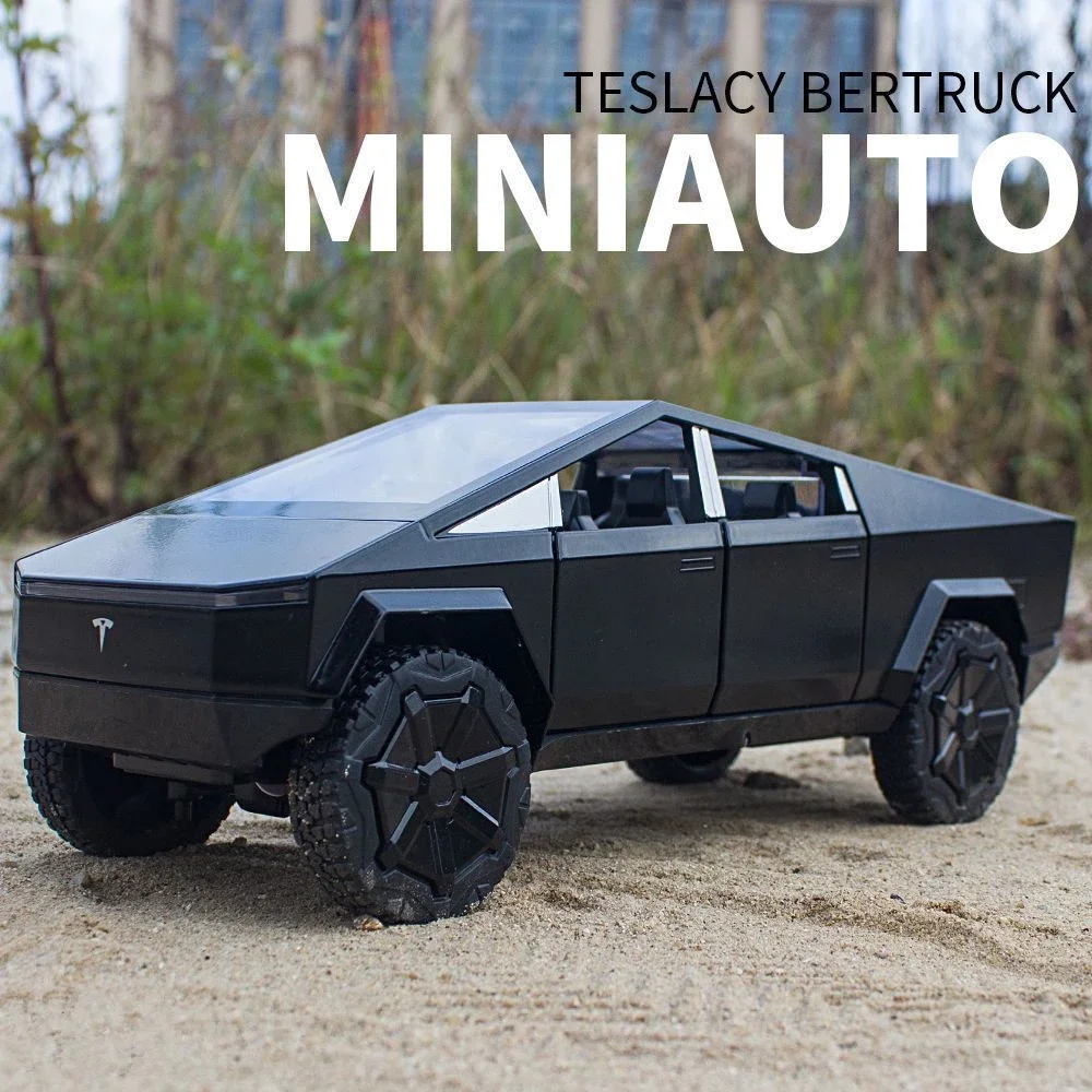 

Модель автомобиля Tesla Cybertruck 1/32, металлическая, со звуком и искусственными деталями